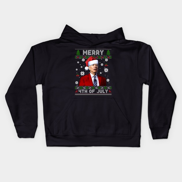Merry 4th Of July Funny Joe Biden Christmas Ugly Sweater Kids Hoodie by petemphasis